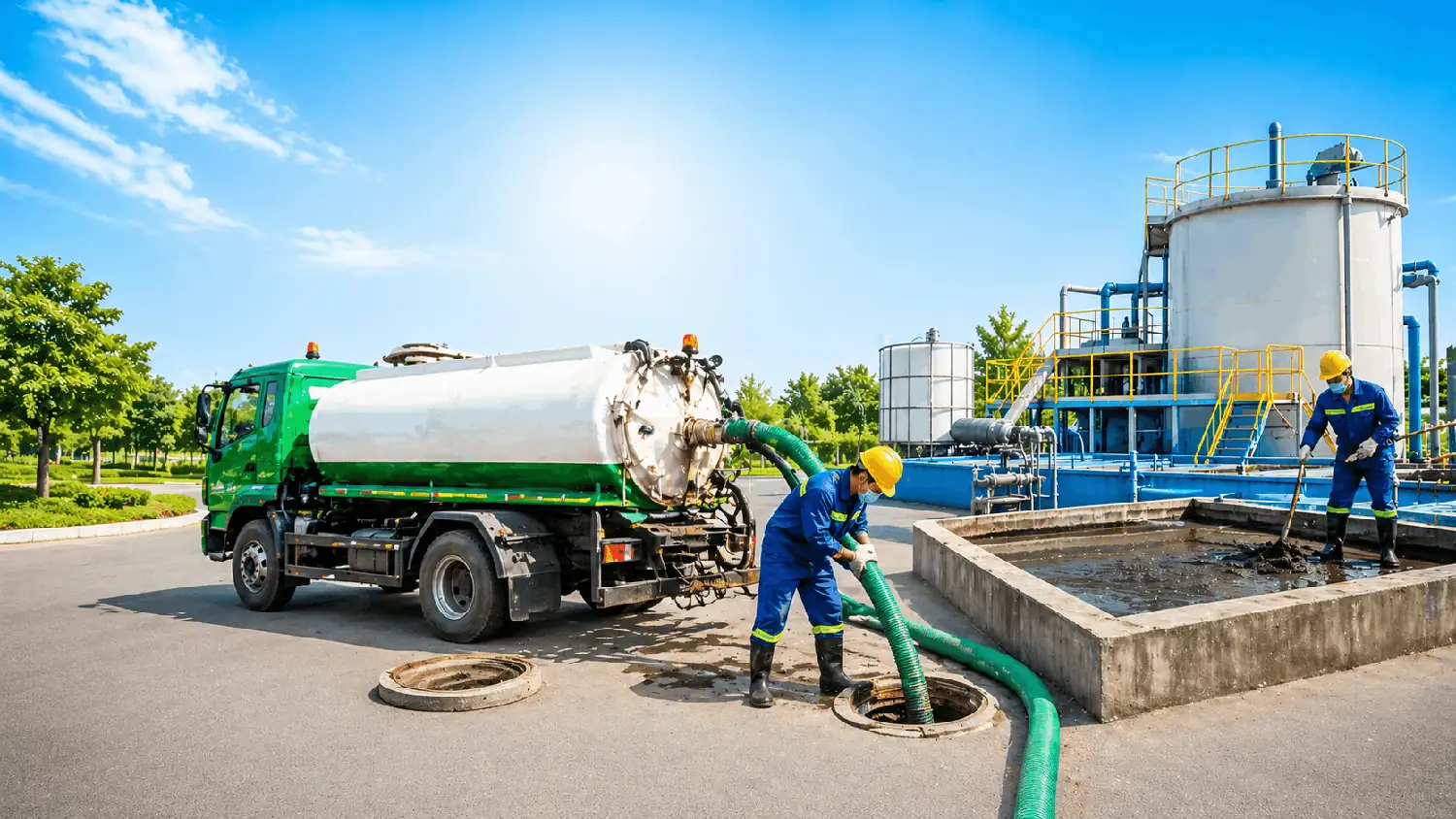 Xe tải vận chuyển và xử lý bùn thải
